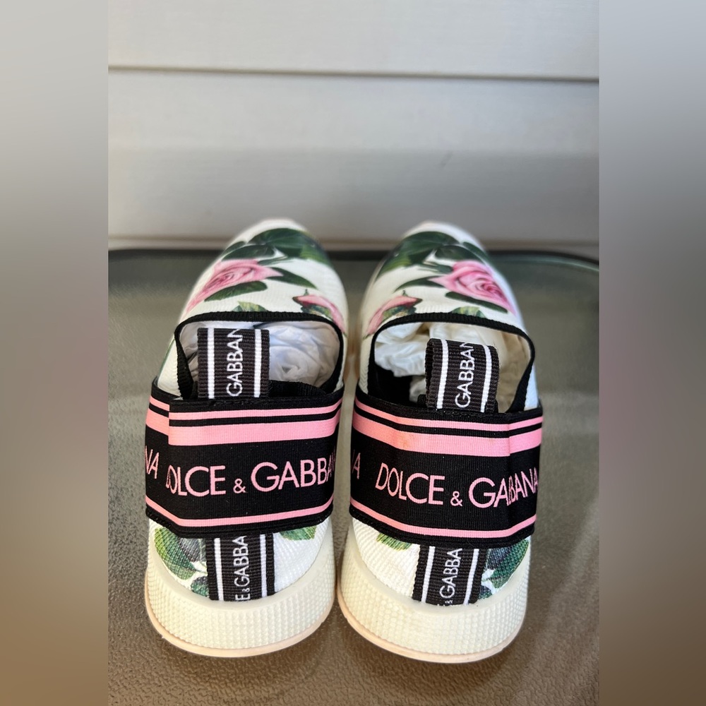 DOLCE & GABBANA Shoes White Rose Print Sorrento Sneakers Girls Sz 35 US 5 - Picture 2 of 10